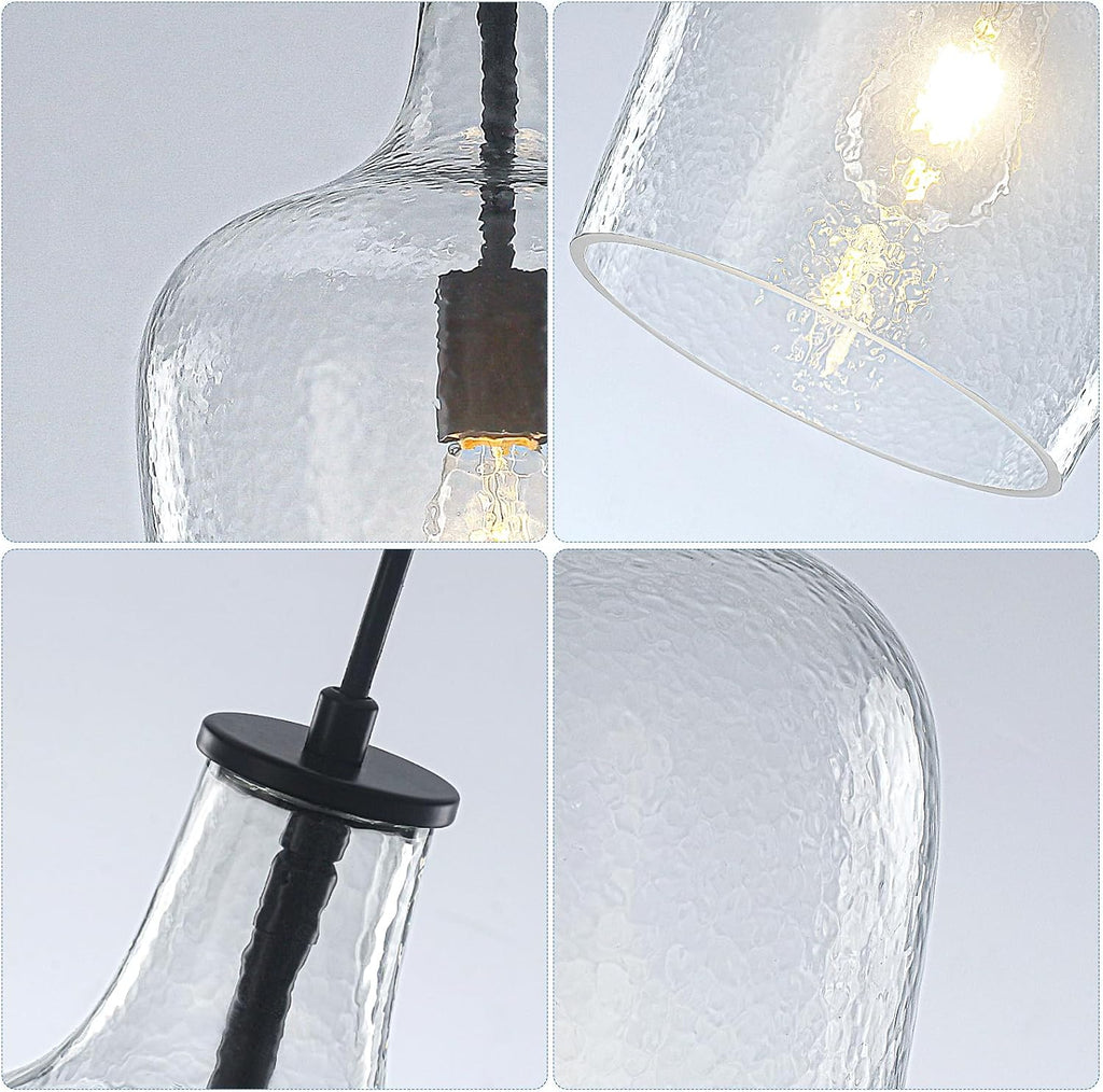 9.3" Blown Glass Pendant Lighting for Kitchen Island,Black Large Pendant Light Fixture with blown Thickened Glass,1