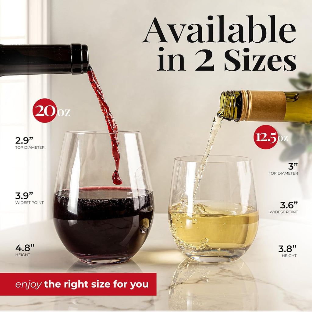 Unbreakable Plastic Stemless Wine Glasses 20 oz | 100% Tritan Heavy Base | Shatterproof Glassware | Ideal For