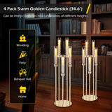 Gold Candelabra 4 Set 34.6'' Tall Candelabras Centerpieces for Tables, 5 Arm Candle Holders Centerpiece with Acrylic