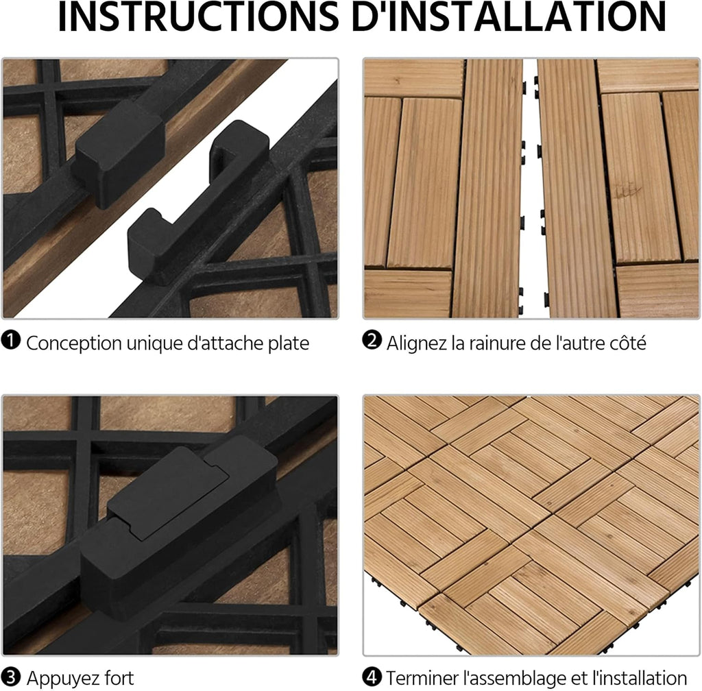 27PCS Patio Deck Tiles Interlocking Wood Decking Floor Tiles 12 x 12in Natural Wood for Outdoor & Indoor Patio Garden