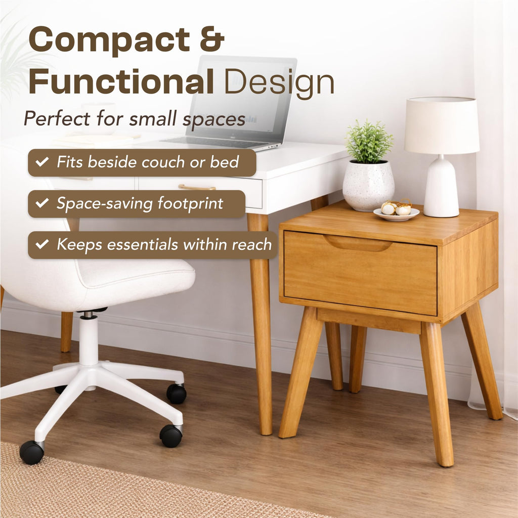 Scandinavian Nightstand - Pine Bedside Table - with Drawer