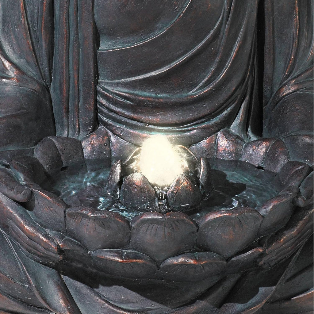 Meditating Buddha 24" High Large Zen Asian Indoor Outdoor Decor Resin Floor Fountain with Light LED Standing Bubbler