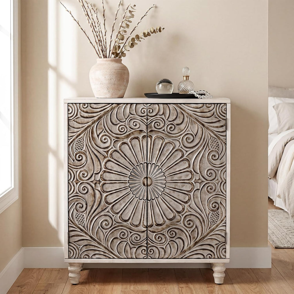 32" W Sideboard Buffet Cabinet with Storage, Accent Cabinet with 2 Push-to-Open Magnetic Doors, Vintage MDF Buffet