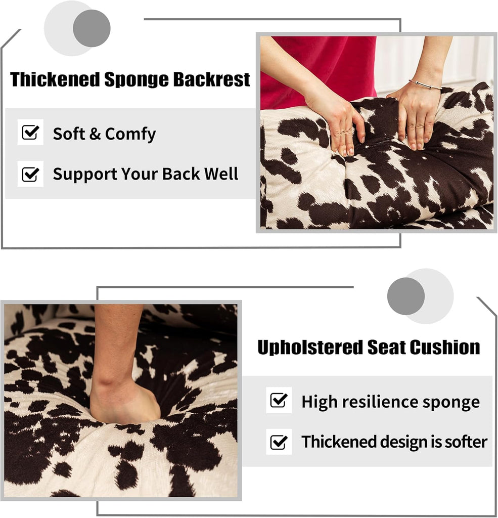 Nursery Rocking Chairs, Cow Printed Fabric Glider Chair Nursery Chair for Mom with High Backrest, Side Pocket and