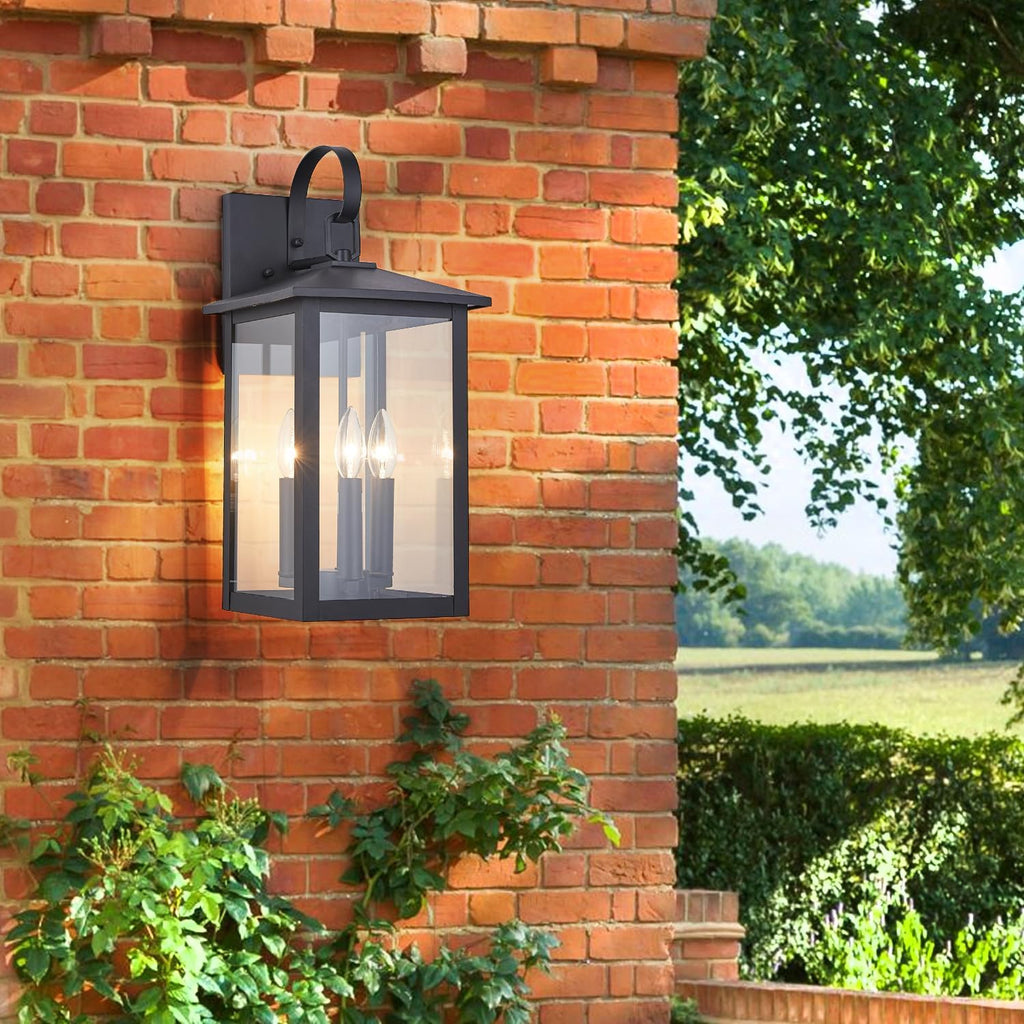 20.5 Inch Outdoor Wall Lantern, 3-Light with Clear Glass - Textured Black