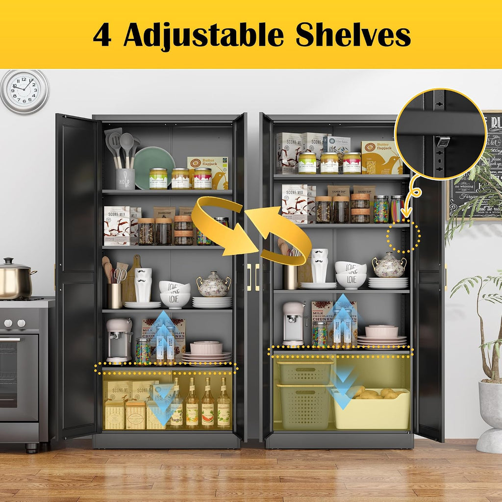 71"Metal Pantry Storage Cabinet with Doors & 4 Adjustable Shelves | Kitchen Pantry Cabinet,Black Kitchen Cabinet with