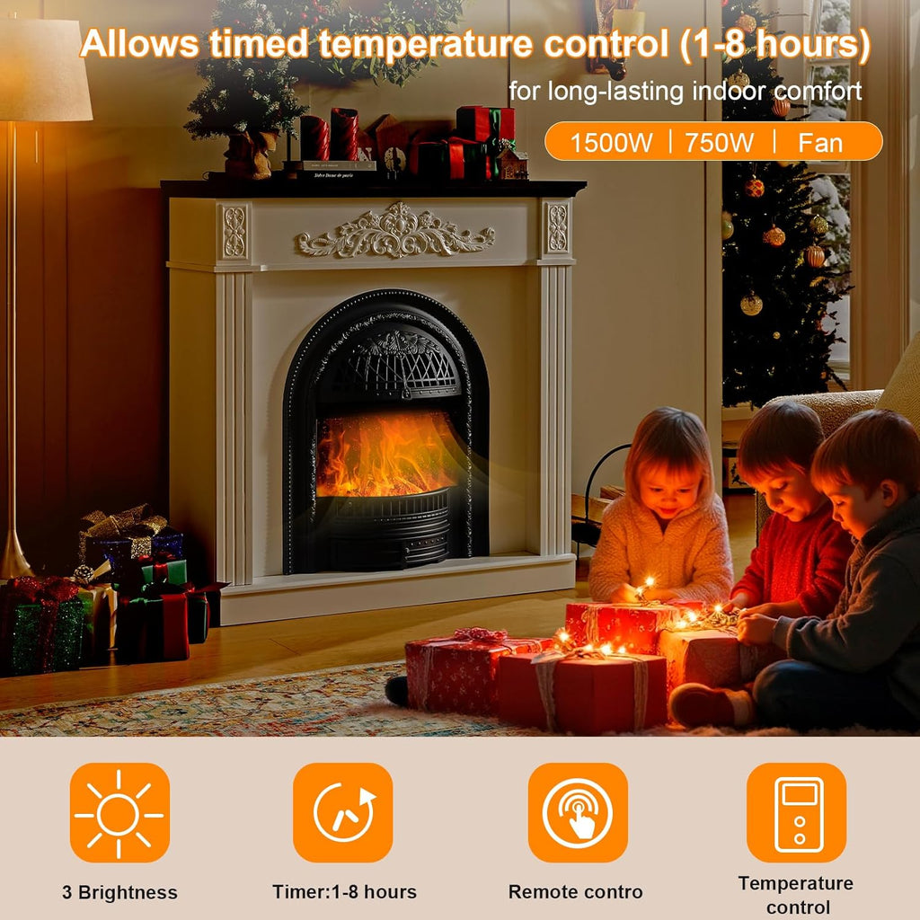 45" Electric Fireplace with Mantel,Farmhouse FreeStanding Electric Fireplace Heater Entertainment Center Wooden TV
