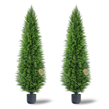 6FT Artificial Cedar Topiary Trees Set of 2 with Planters