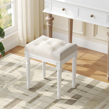 Vintage Vanity Stool, Upholstered French Tufted Ottoman Vanity Chair