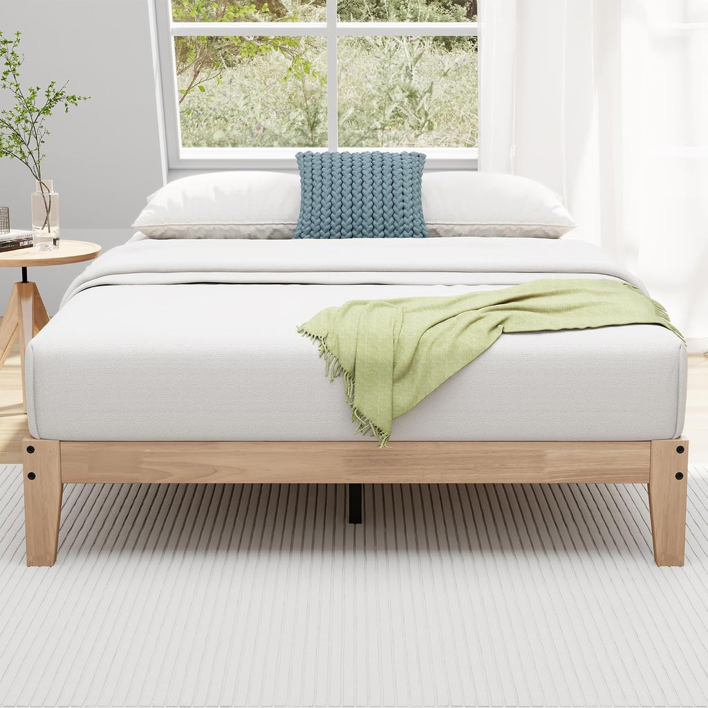 Queen Bed Frame, 12 Inch Solid Wood Platform Bed with Wooden Slats, Natural Finish Wood Bed Frame No Box Spring