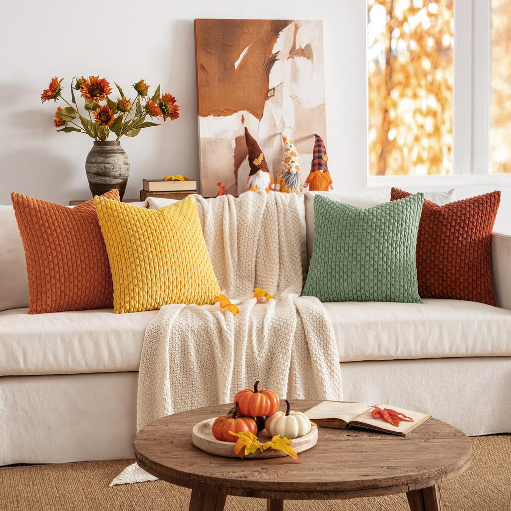 Fall Burnt Orange Decorative Throw Pillow Covers 18x18 Set of 4