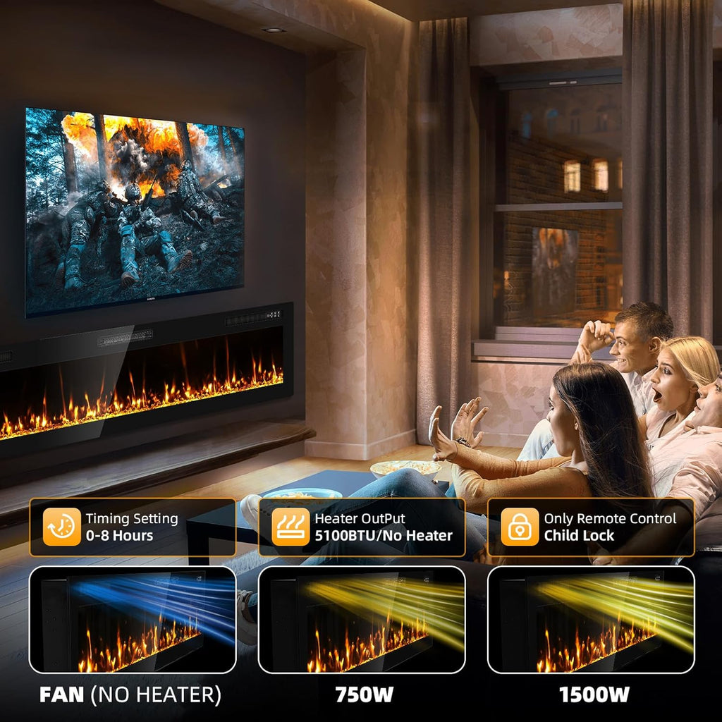 2025Upgraded 72” Recessed and Wall Mounted Electric Fireplace