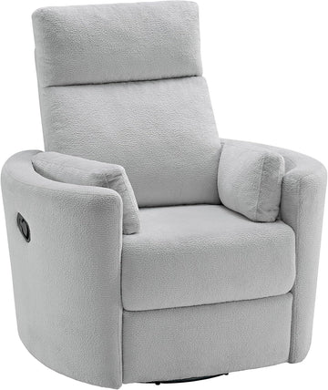Upholstered Glider Recliner Rocking Chair 360° Swivel r, Plush Gray
