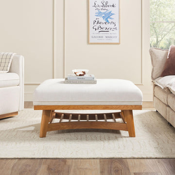 Nash Modern Farmhouse Large Oversized Linen Ottoman, Cream