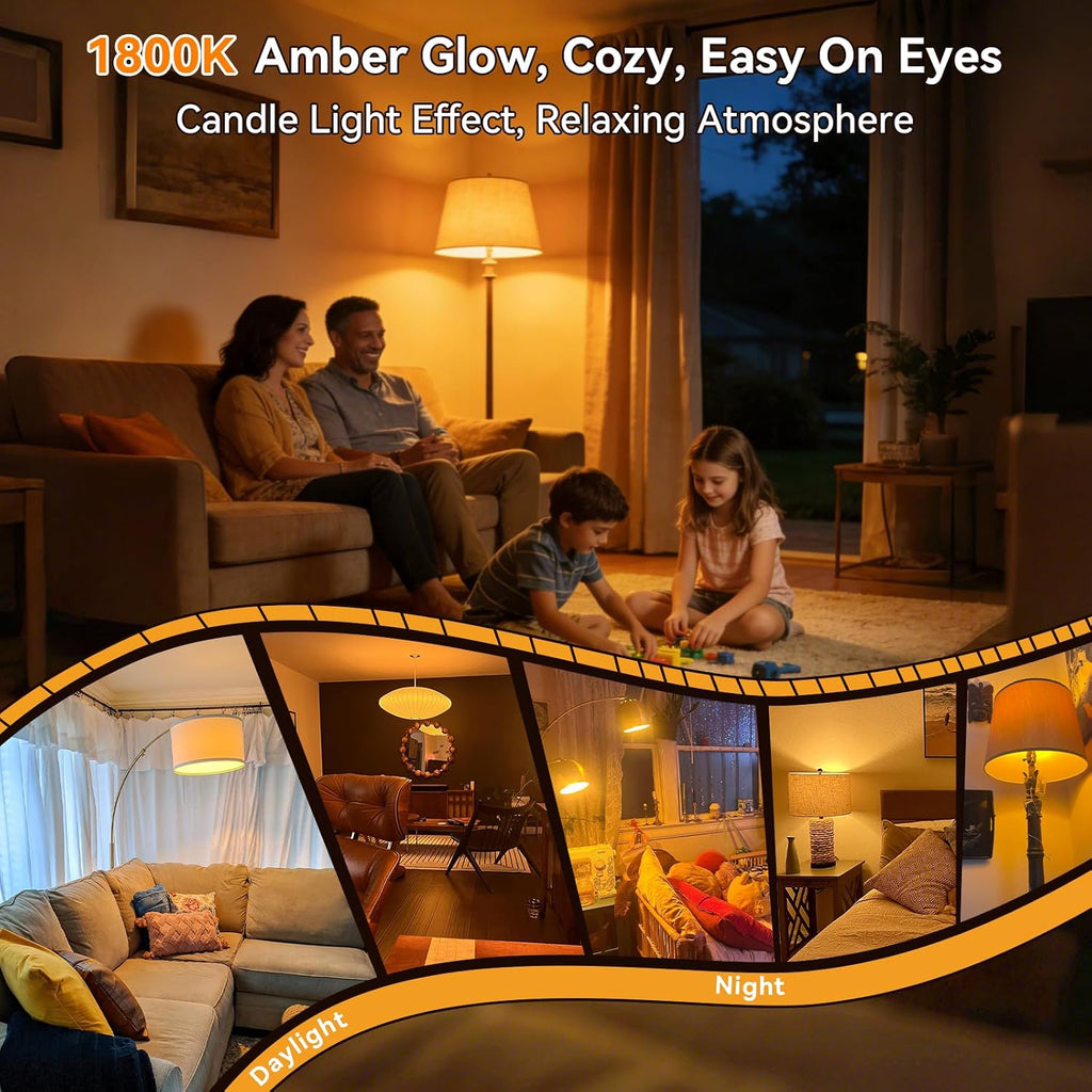 A15 Amber LED Light Bulb 1800K, True Blue Light Blocking Sleep Aid Bulb for Bedroom Nursery, 7W Replacement for 40W