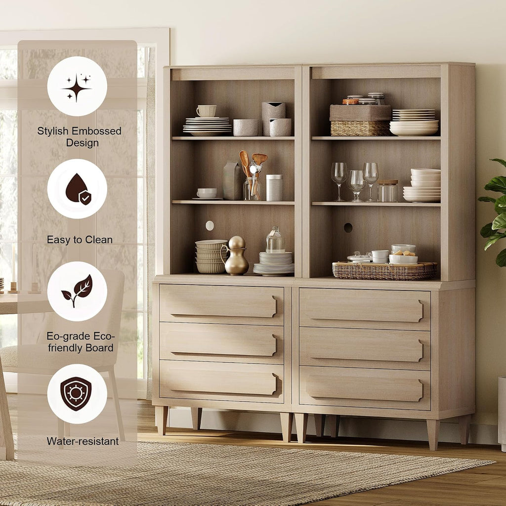 72.8" Tall Bookshelf with Drawers, 5 Tier Large Bookcase, Beige - Set of 2
