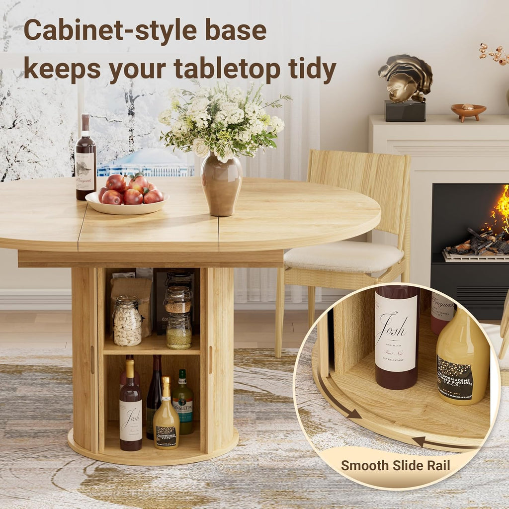 40-55in Extendable Round Dining Table for 4 - 6, Modern Oval Dining Table, Multi-Use Kitchen Table with Removable
