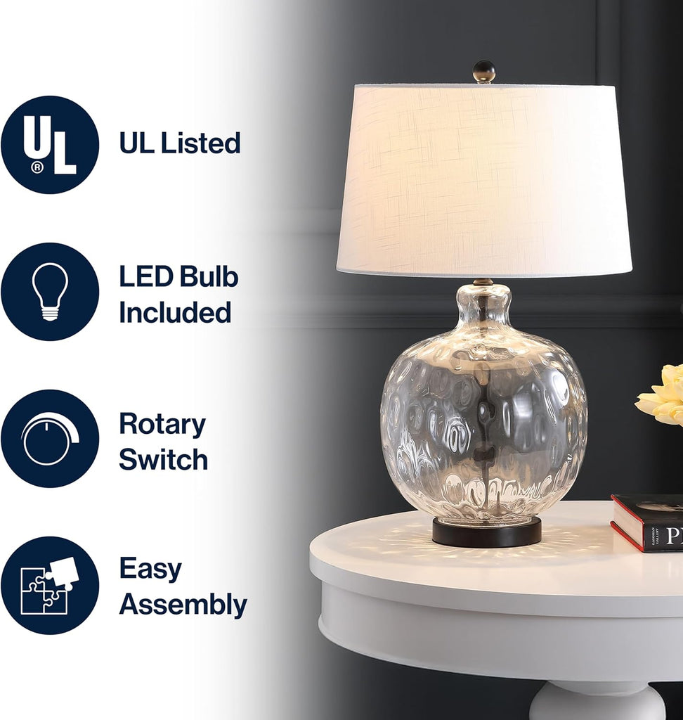 26.5" Clear Glass and Black Metal LED Table Lamp
