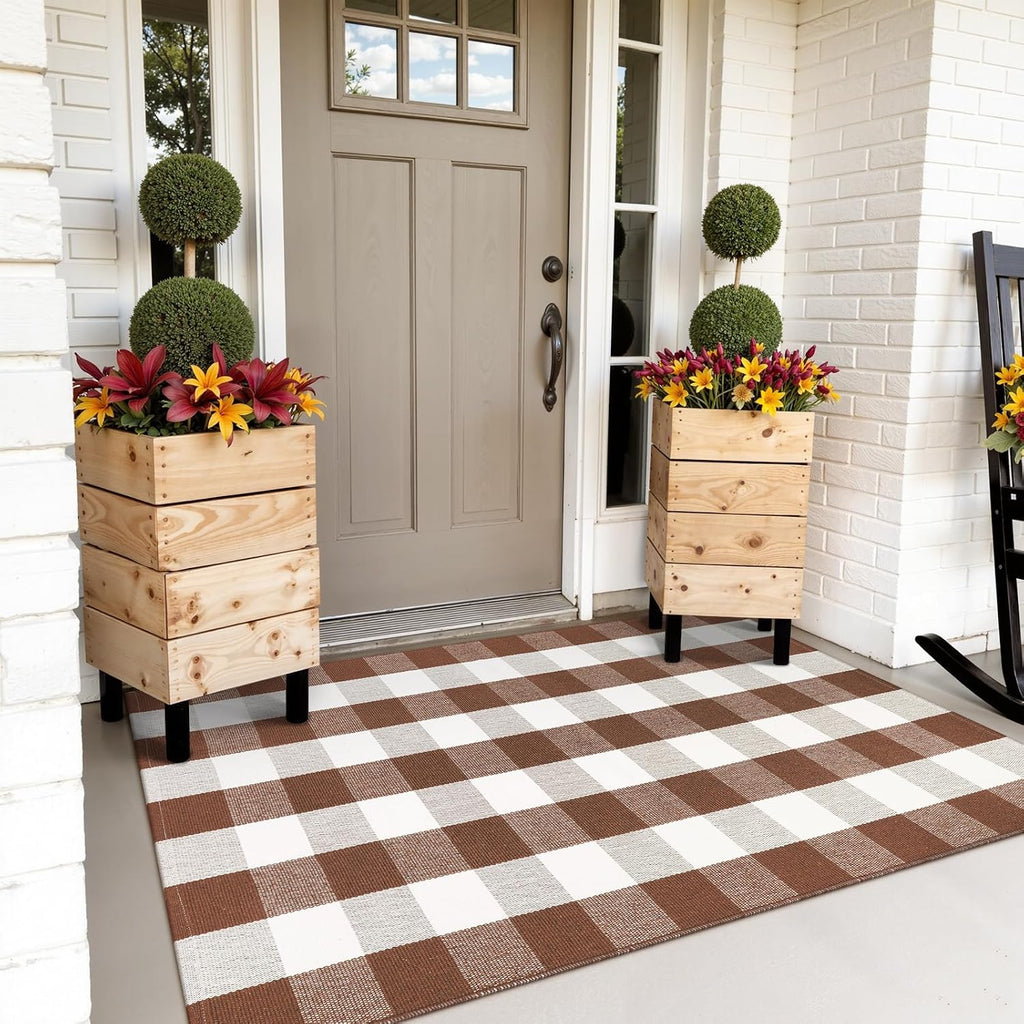 Halloween Door Mat Fall Decor Combo Set + Buffalo Plaid Checkered Rug Fall Washable Outdoor Rug 3'x5' Autumn Layered