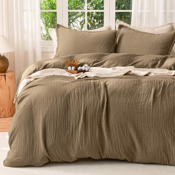 Muslin Duvet Cover Queen Size, Organic Rayon Derived from Bamboo & Cotton, 3-Layer Soft & Breathable Textured Gauze