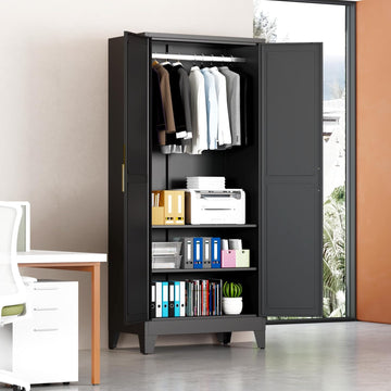 71" Armoire Wardrobe Closet, Metal Wardrobe Closet with Hanging Rod | Wardrobe Closet with Doors, Wardrobe Cabinet