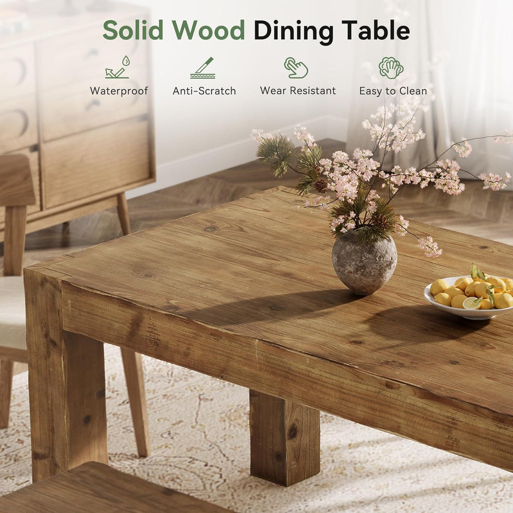 Solid Wood Dining Table for 6, 63-Inch Farmhouse Kitchen Table with Heavy Duty Legs, Rectangular Wood Dinner Table