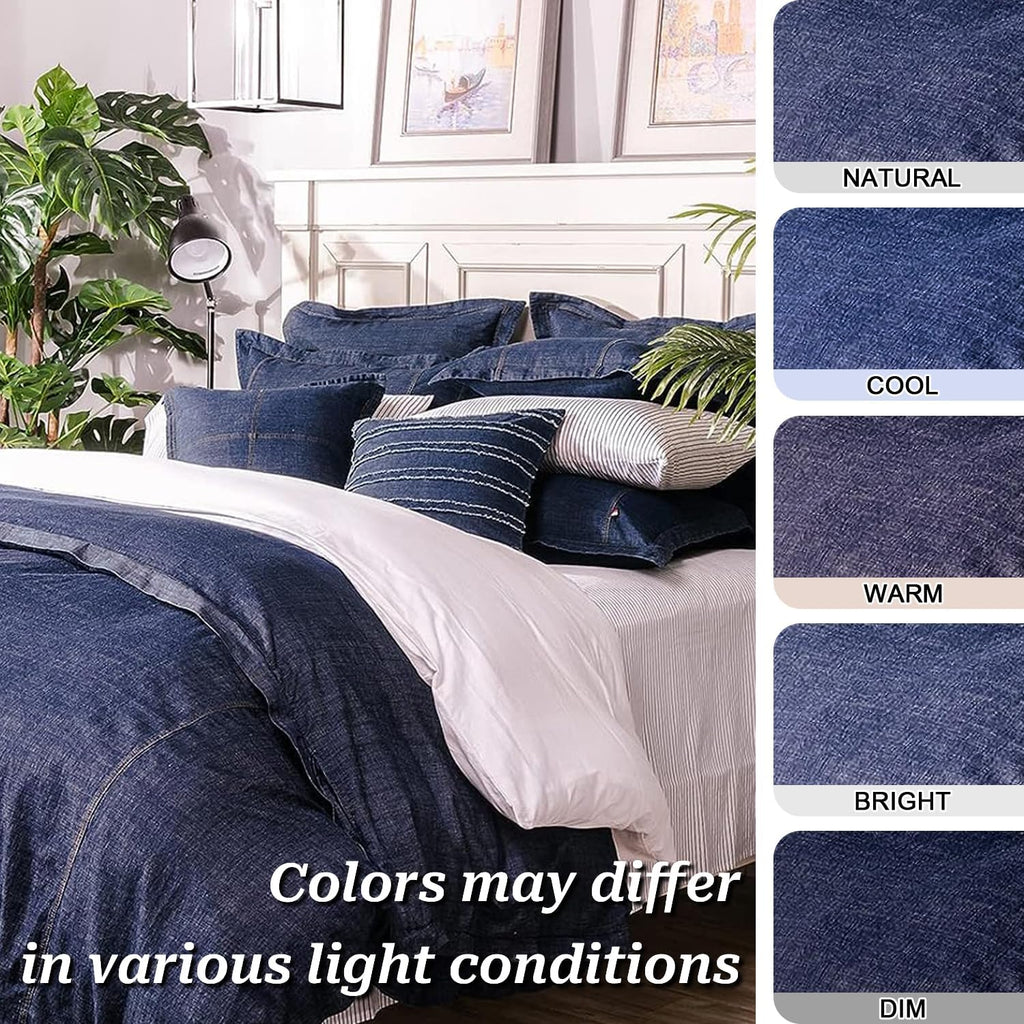100% Cotton Washed Yarn Dyed Denim Euro Sham Cover 26'' x 26'' Throw Pillow Cover (1 pc, Dark Blue)