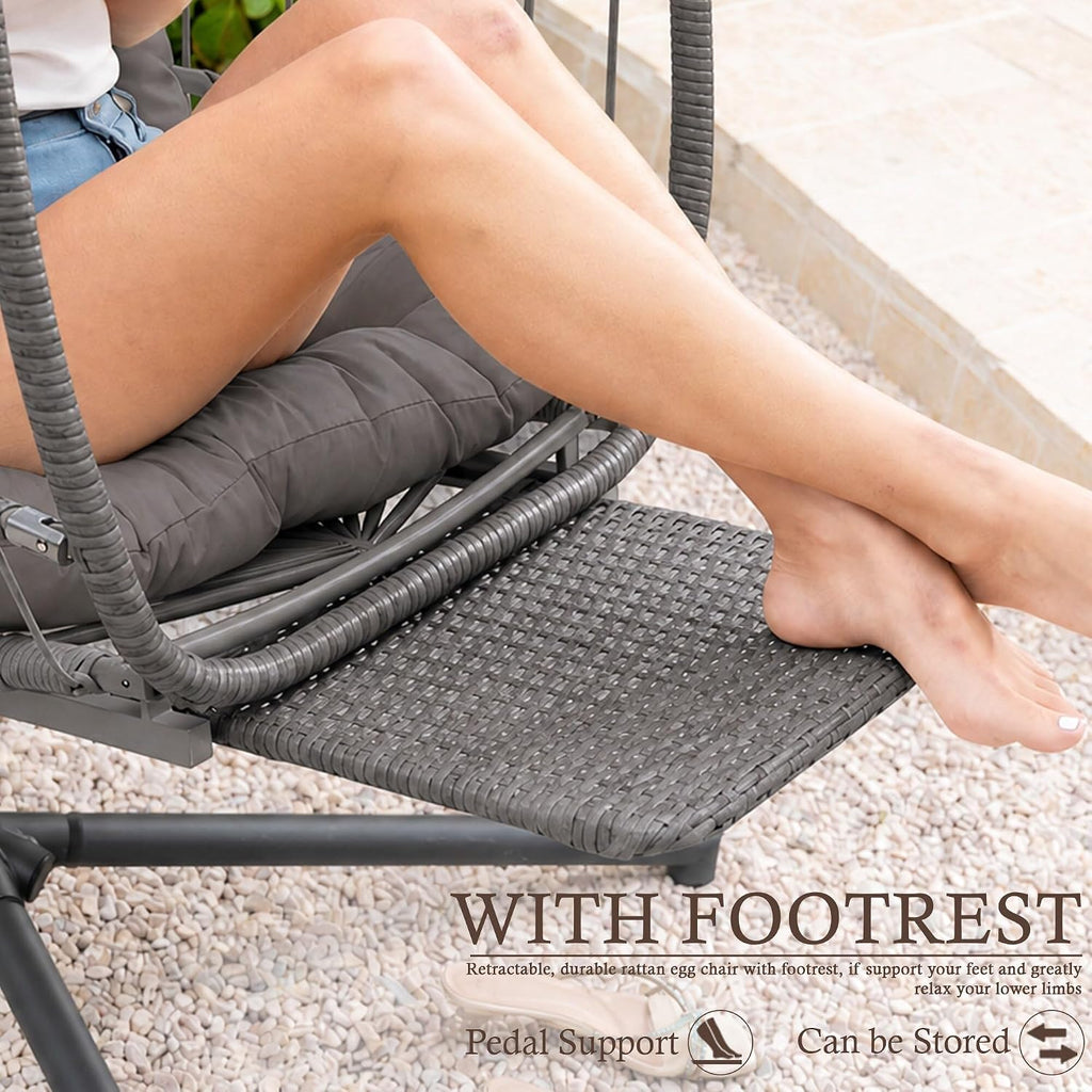 Hanging Egg Chair with Stand & Footrest | Hammock Egg Chairs with Footrest and UV Resistant Cushion for Indoor