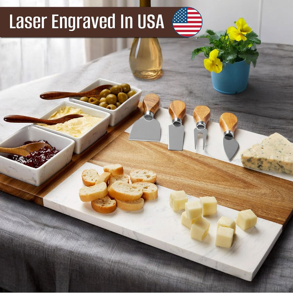 Marble Cutting Board Set, Charcuterie Cheese Boards, 3 Bowls, 3 Spoons, 4 Charcuterie Utensils, Meat, Fruits