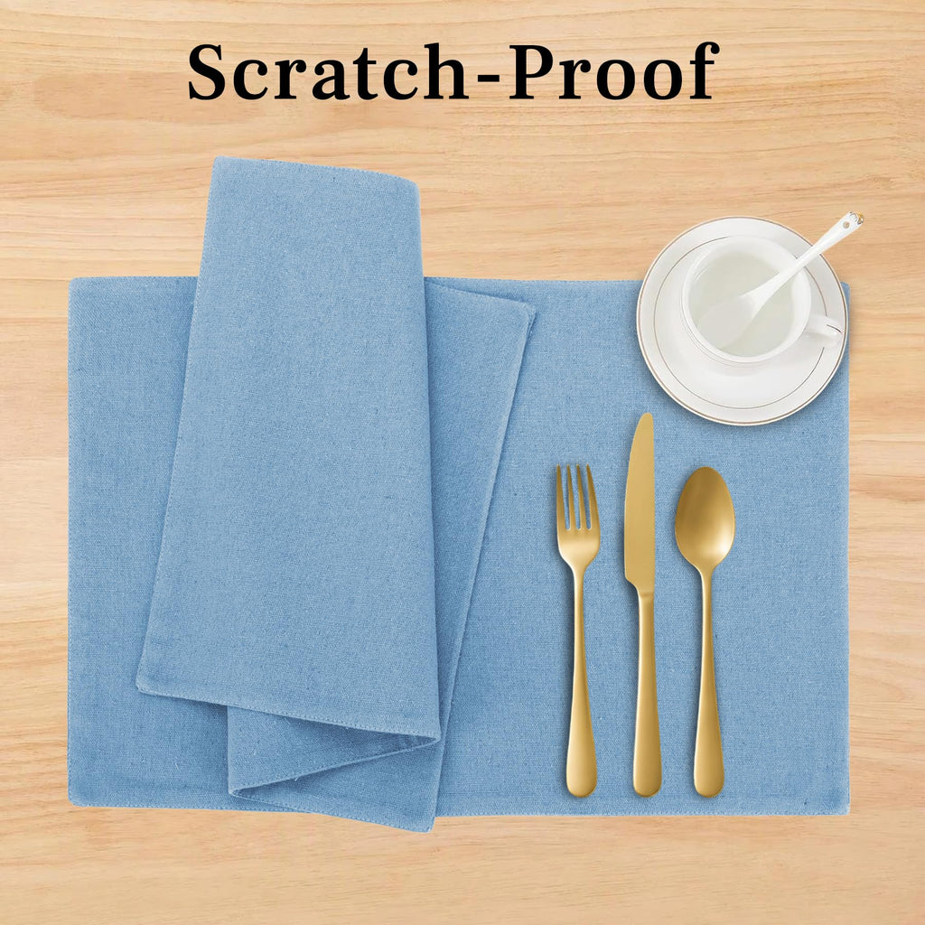 Light Blue Placemats Set of 4 Double Layer Washable Cotton Linen