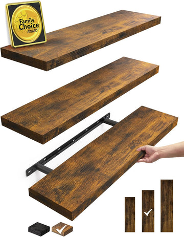 Floating Shelves for Wall, Set of 3, 22.5 Inch Rustic Wood Wall Mounted Shelving , Hanging Display Decor Book Shelf
