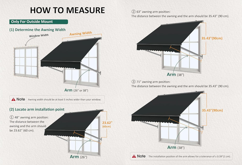 63" Patio Window Awning for Door Entrance, Aluminum Fully Assembled Manual Retractable Sunshade Canopy, WA416 (Dark