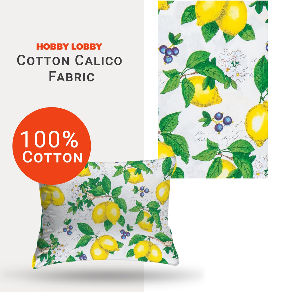 Lemon Cotton Calico Fabric, 2 Yards