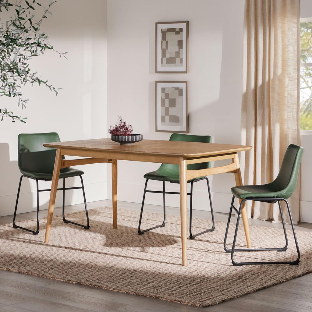 Mid-Century Modern Solid Wood Tapered-Leg Dining Table, 59 Inch, English Ash