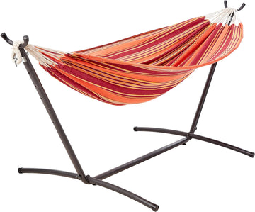 Double Hammock with 9-Foot Space Saving Steel Stand and Carrying Case, 2 Person, 450 lb Capacity, Sunset Orange