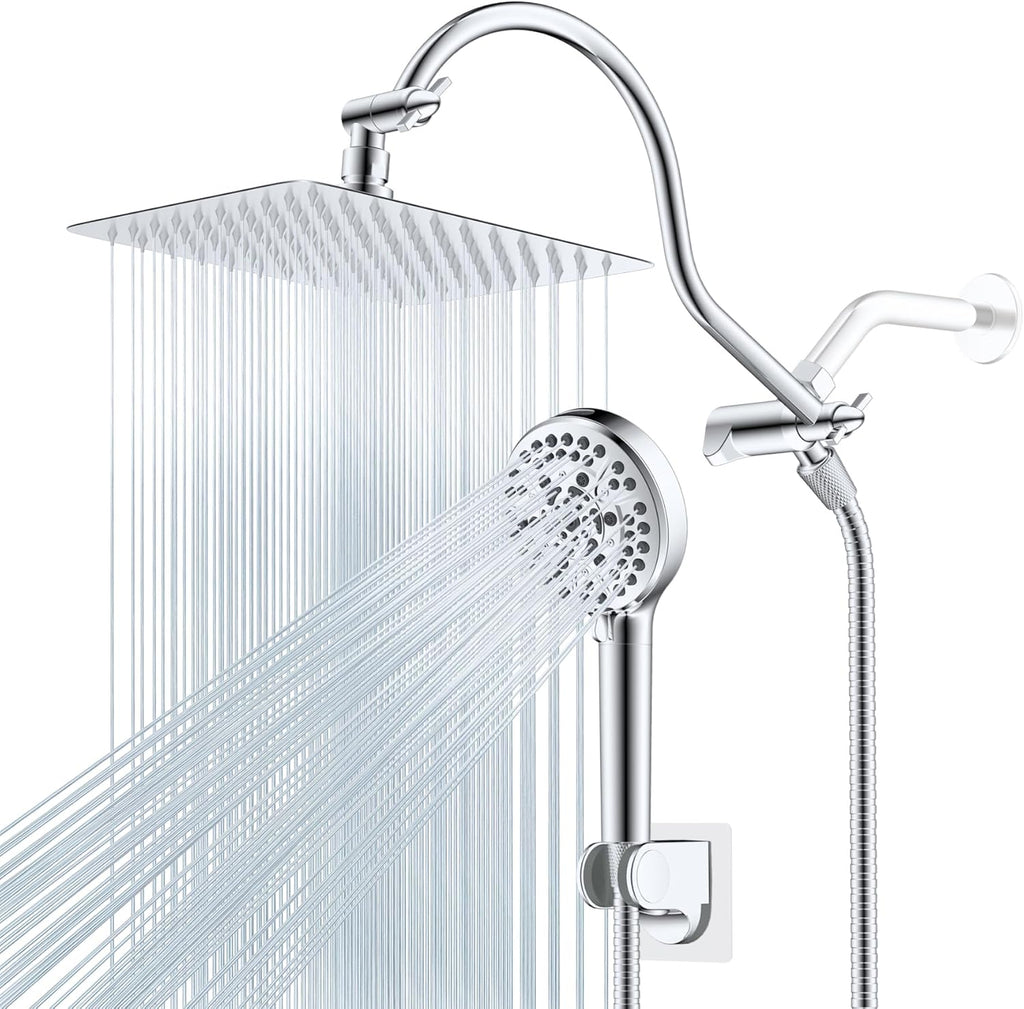 All Metal CUPC Certified Shower Head, 10'' High Pressure Rainfall Shower Head, Handheld Showerhead Combo