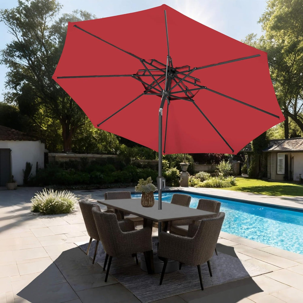 9FT Outdoor Patio Umbrella - 2 Tiers Table Umbrella Waterproof UV Protection