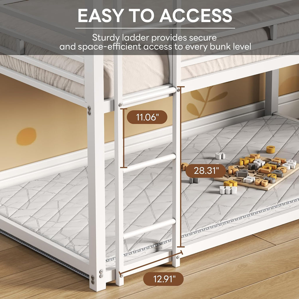 Bunk Bed, Triple Bunk beds with 2 Ladders, Bunk Beds Twin Over Twin Over Twin