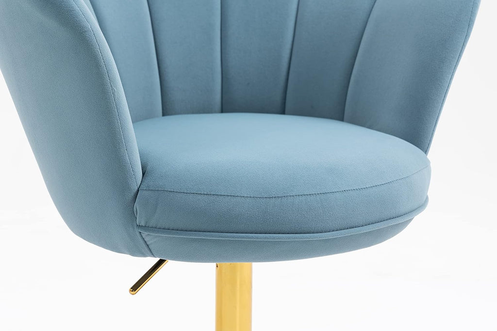 Comfy Home Office Task Chair with Wheels, Cute Modern Upholstered Velvet Seashell Back Adjustable Swivel Vanity Desk