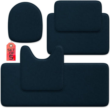 5-Piece Memory Foam Bathroom Rug Set, Non-Slip - Navy Blue | Machine Washable & Ultra-Soft Memory Foam Bath Mats.