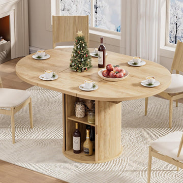 40-55in Extendable Round Dining Table for 4 - 6, Modern Oval Dining Table, Multi-Use Kitchen Table with Removable