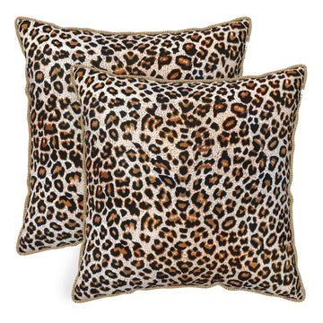 Leopard Print Faux Fur Soft Velvet Throw Pillow Covers Set of 2 Brown Black Cheetah Decorative Pillow Covers 20x20