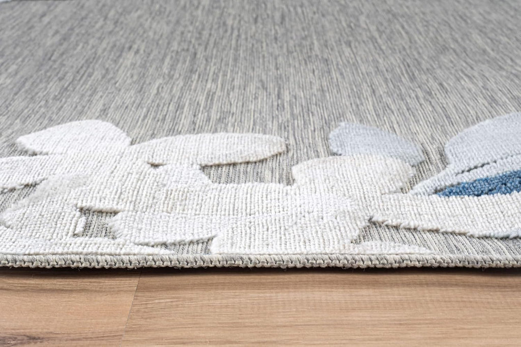 Outdoor Rug 5x7 Washable Area Rugs Indoor Outdoor Carpets Blue Border Floral Non Shedding Waterproof