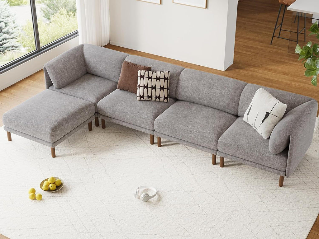 Modular Sectional Sofa,5 Seater L-Shaped Mid Century Modern Sectional Couch, Deep Seat Modular Couch, Chenille Comfy