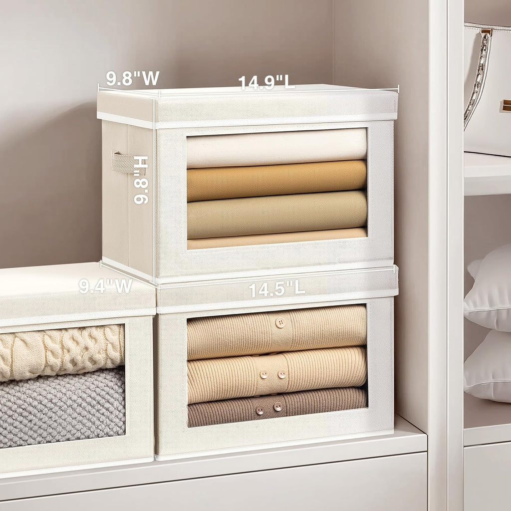 Fabric Storage Bins with Lids, Decorative Storage Boxes, Closet Storage Bins with Window, Storage Baskets for Closet