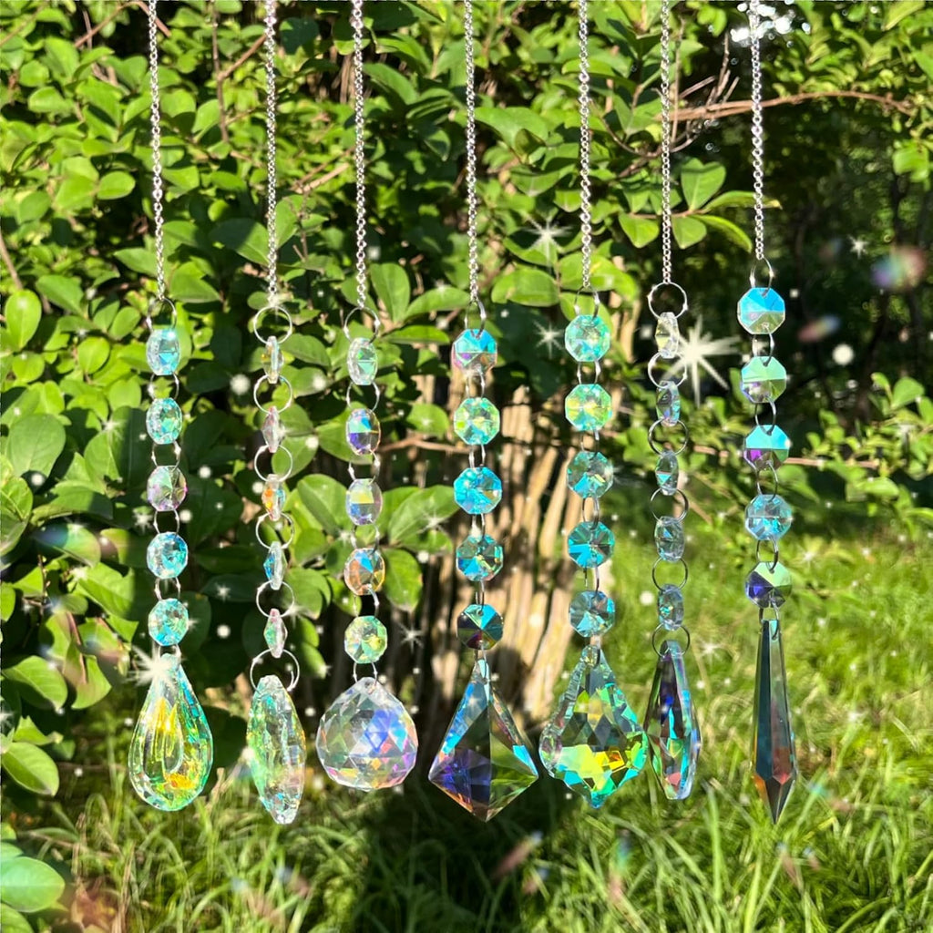 7 Pcs AB Colored Chandelier Crystals Sun Catcher Prisms, Suncatchers for Windows Hanging