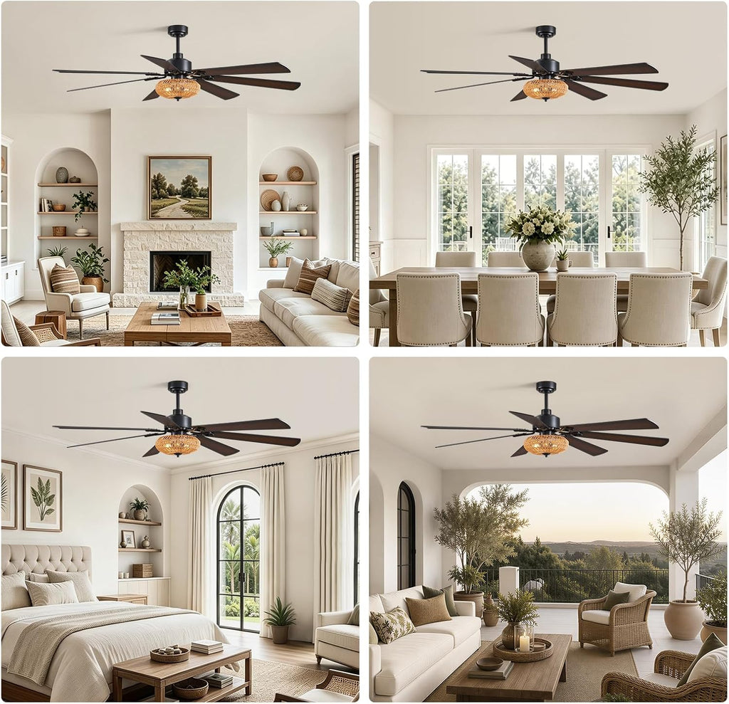 72 Inch Ceiling Fan with Light Indoor Rustic Farmhouse Matte Black 7 Blades APP and Remote Control