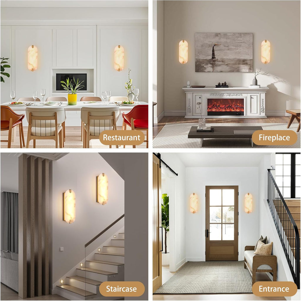 14.17in Alabaster Wall Sconces, Natural Marble Wall Light Set of Two, Modern LED Alabaster Sconces for Living Room