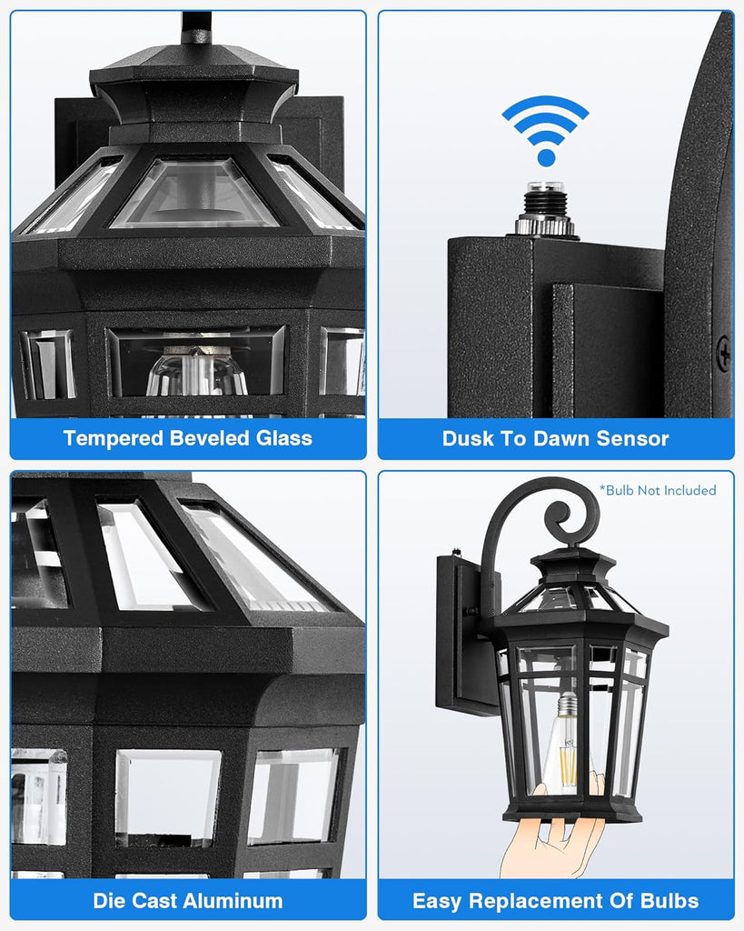 Outdoor Light Fixtures Wall Mount, Black Exterior Sconce Lights Waterproof