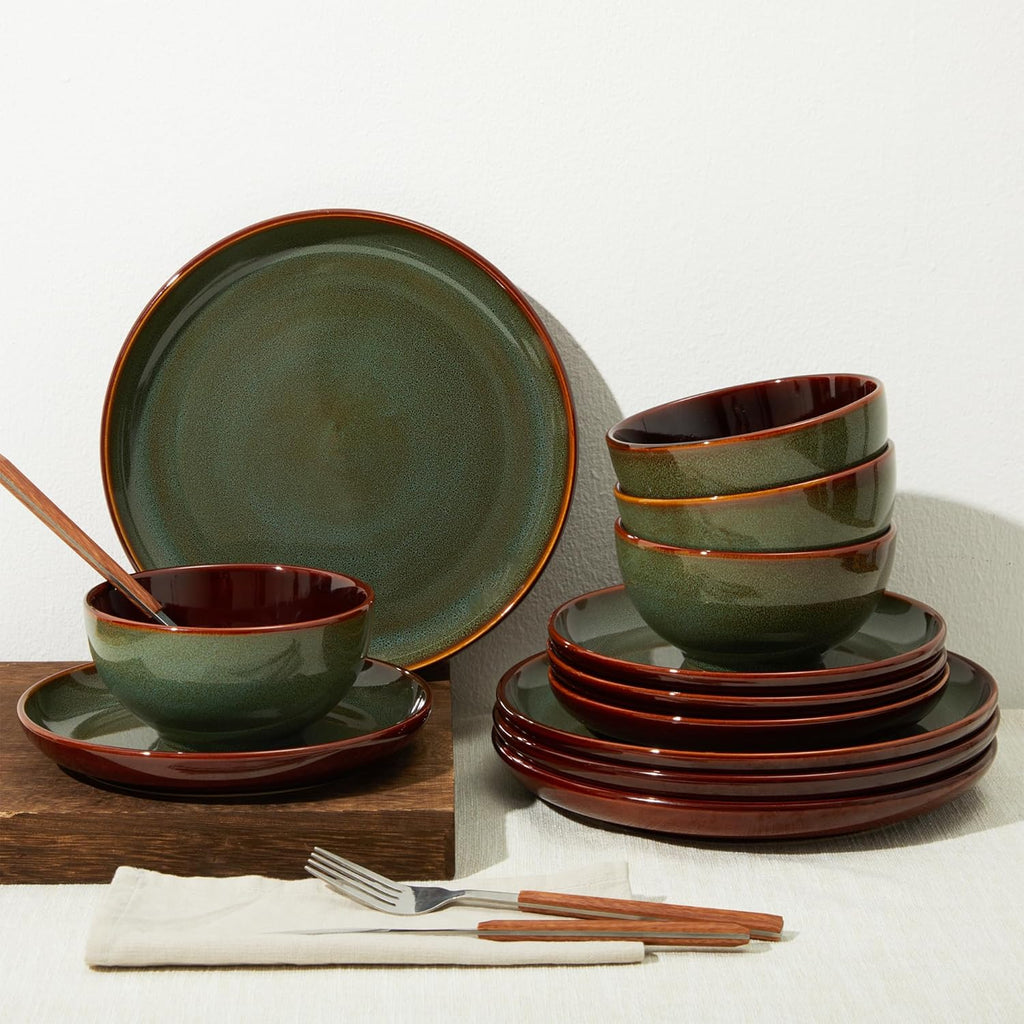Stoneware Dinnerware Sets, Ceramic Plates and Bowls Set, Microwave & Dishwasher Safe Kitchen Dishes